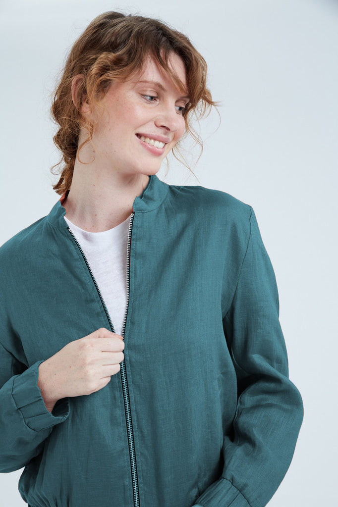 Women's Linen Bomber Jacket (Sage)