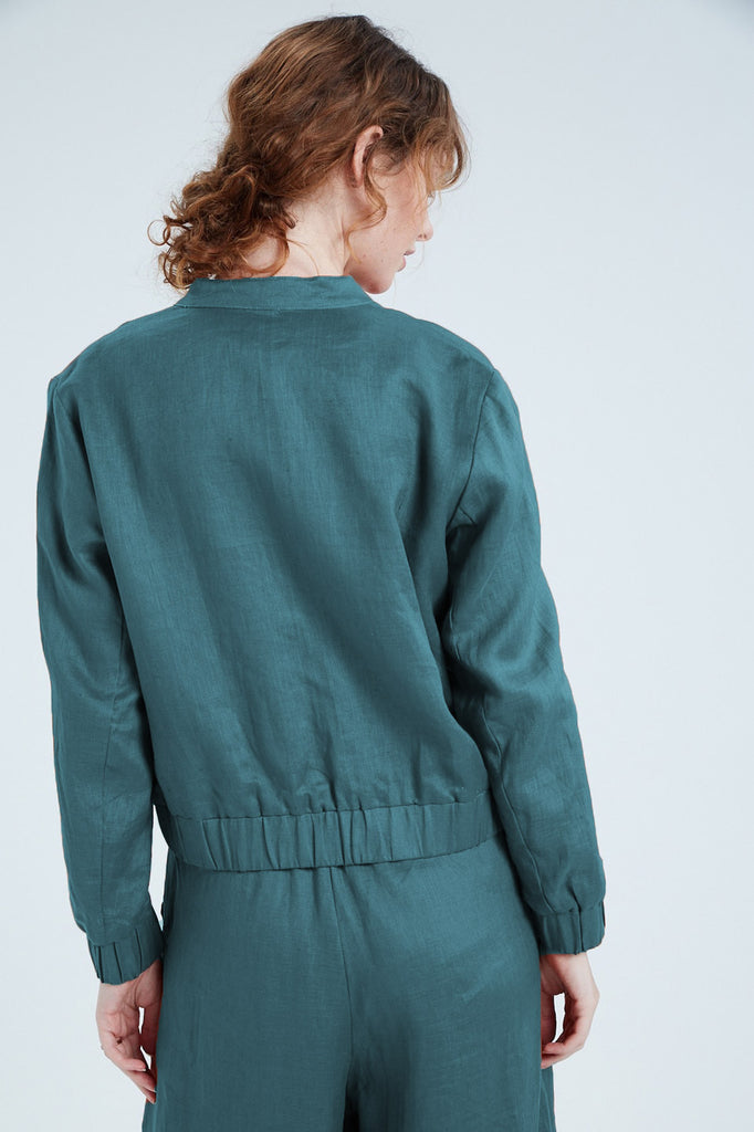 Women's Linen Bomber Jacket (Sage)